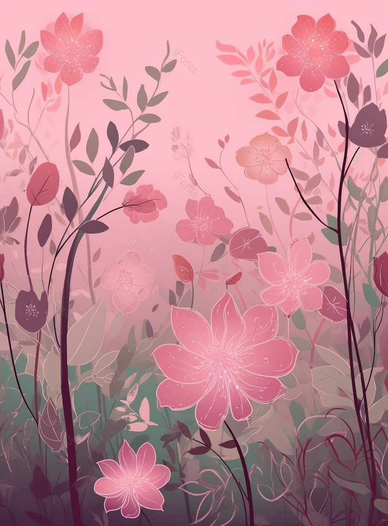 粉嫩花草树木卡通绘画背景,插画/手绘图,插画/手绘图库,插画/手绘图下载,插画/手绘